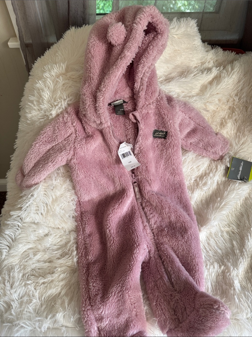 Eddie Bauer Plush Infant Hooded One-Piece in Dusty Rose
